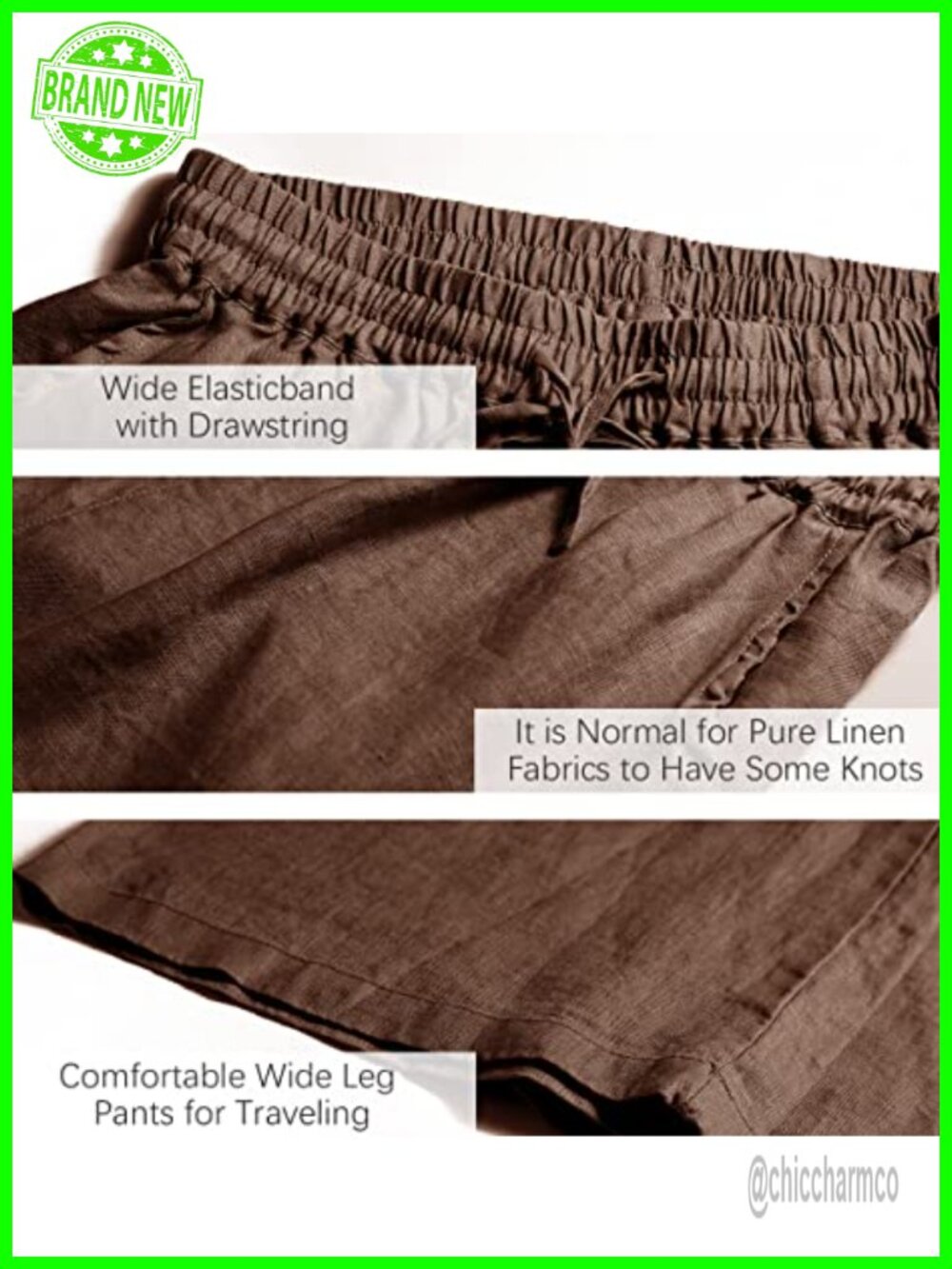 Linen Blend Cropped Wide Leg High Rise Pants Drawstring - Picture 4 of 6